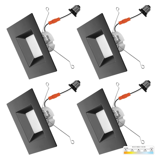 Nuwatt 6" LED Square Retrofit Black Trim Recessed Lights 5CCT 2700K/3000K/3500K/4000K/5000K Selectable 4 PK NW-SQ-C6-14W-5CCT-BLK-4P - main